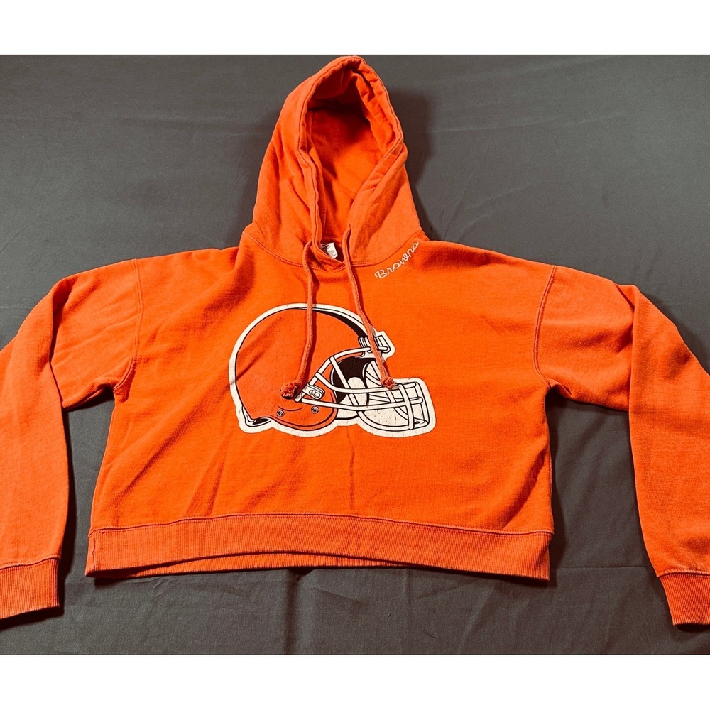 NFL Team Apparel Cleveland Browns Women Orange Cropped Hoodie Sleepwear Small